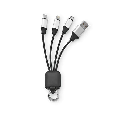 Sagan 4-in-1 Kabel aus rTPR. Mit hinterleuchtetem Logo und Aufhängeöse