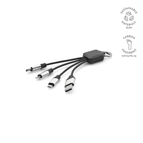 Sagan 4-in-1 Kabel aus rTPR. Mit hinterleuchtetem Logo und Aufhängeöse