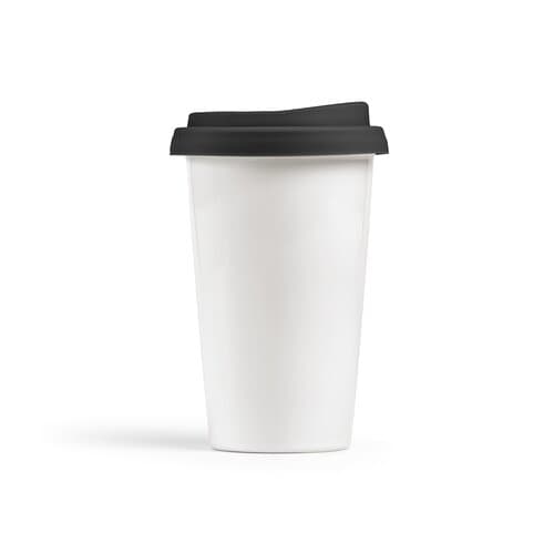 Tagus Reisebecher aus Keramik, 330 ml. Doppelwandig mit farbigem Deckel