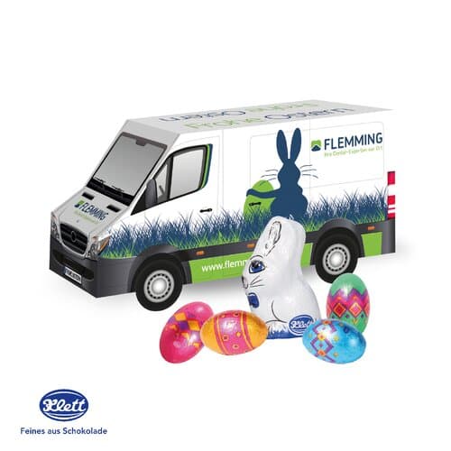 3D Präsent "Transporter" Ostern mit Klett Schokoladenmischung