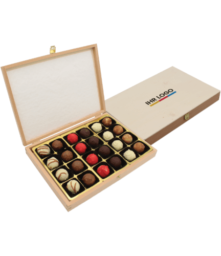 Pralinenbox Holz 24er bedruckter Deckel