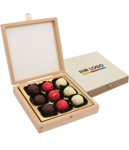 Pralinenbox Holz 9er bedruckter Deckel
