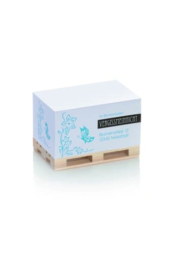 Zettelblock auf Mini-Holzpalette