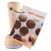 Keksstempel 35 mm mit Standardmotiv Tannenbaum und StandardWerbekarte mit Rezept