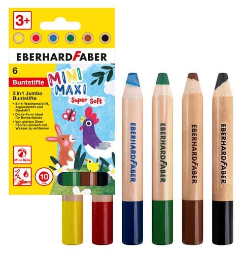 Faber-Castell Jumbo Buntstift MiniMaxi 3 in 1 - 6er Etui