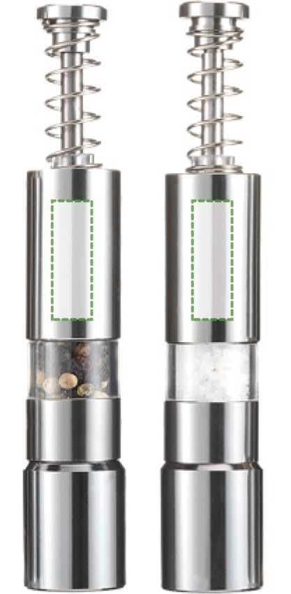 Salz- und Pfeffermühlenset Annalena | Edelstahl | 2 St. – Druckbeispiel Lasergravur, 1-farbig, 10 x 30mm, Ø 0mm - Halter