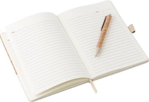 Cork-Line Notizbuch aus Kork und Leinen und Kugelschreiber aus Weizenstroh Kenzo Original