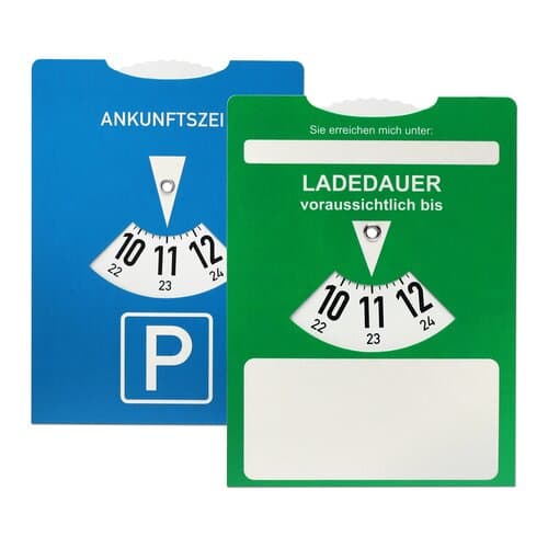 Kartonparkscheibe mit Ladedaueranzeige für E-Autos