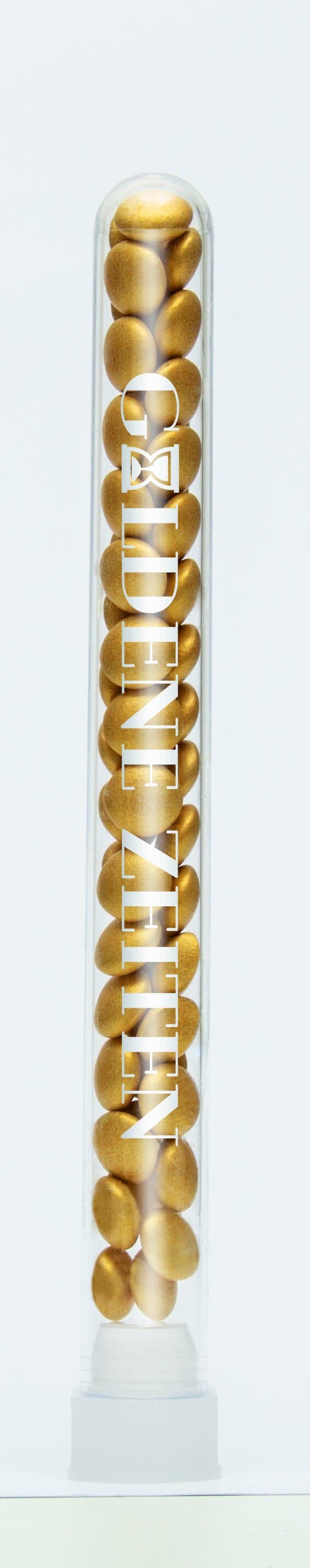 Schoko-Linsen in gold im Reagenzglas - Tampondruck