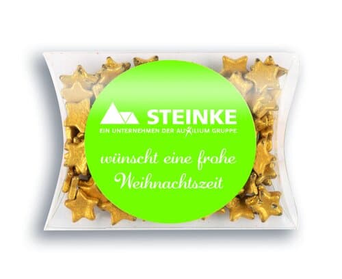 Schoko-Goldsternchen im Süßen Kissen mit Etikett