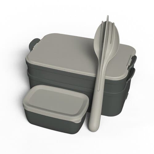 KOZIOL STAKK BENTOBOX READY Bentobox 2l+Liquidsafe Box+Besteckset - MADE IN GERMANY