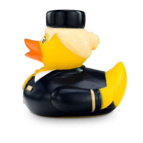 Werbeente Steffi Stewardess mit gelbem Halstuch