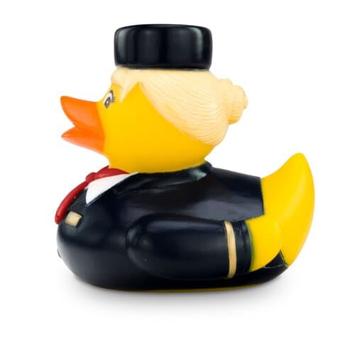 Werbeente Steffi Stewardess mit rotem Halstuch