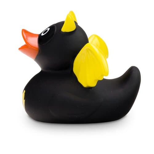 Werbeente Batduck Superheld schwarz-gelb