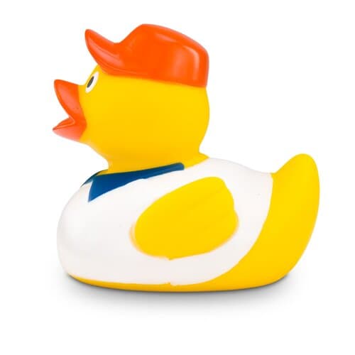 Werbeente Hugo Handwerker mit weißem Shirt