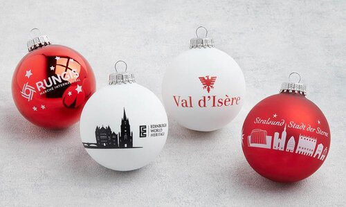 Weihnachtskugel 8 cm YOU in Pantonefarbe mit Werbedruck