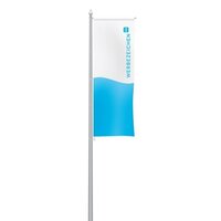 Werbefahne Hochformat für Fahnenmasten mit Querstange mit Karbiner