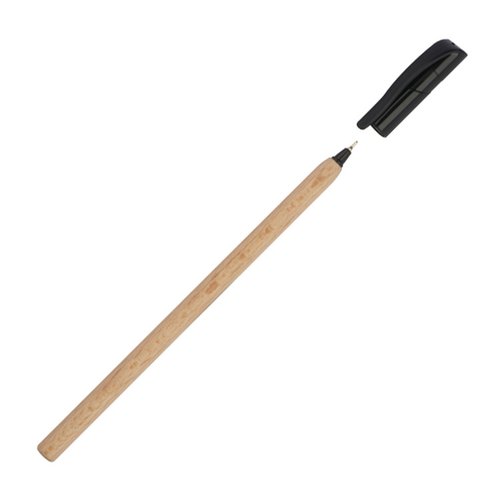Holzkugelschreiber mit schwarzer Kunststoffkappe