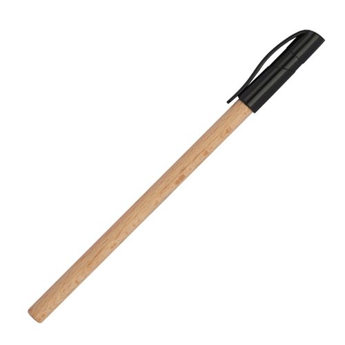 Holzkugelschreiber mit schwarzer Kunststoffkappe