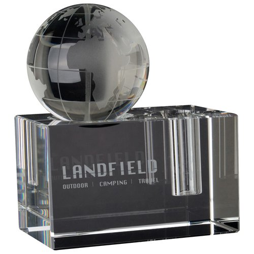 Stiftehalter aus Glas mit abnehmbarer Weltkugel