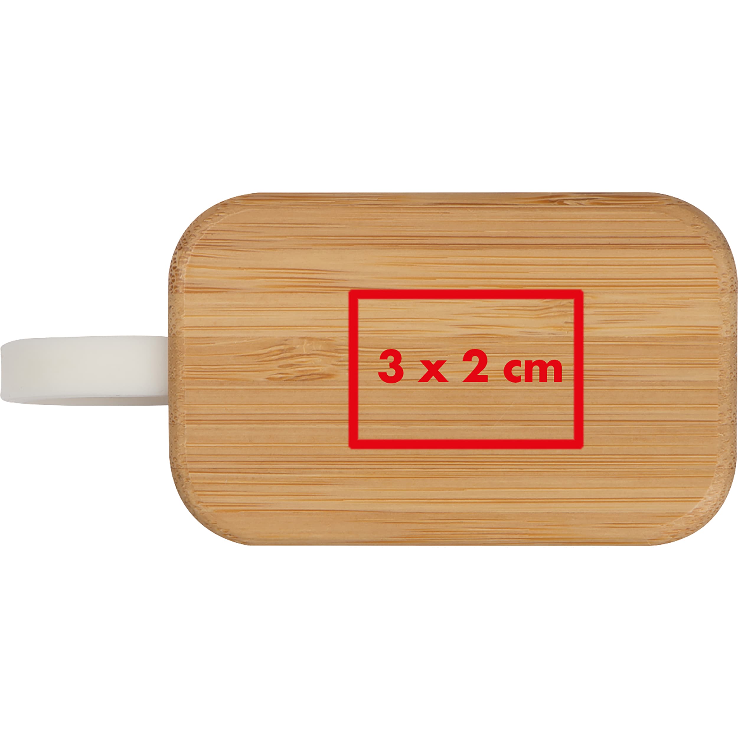 Bluetooth Kopfhörer in einer Bambusbox HAZEL – Druckbeispiel Lasergravur, 1-farbig, 3 x 2 cm - Auf der Box