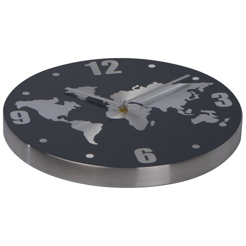 Wanduhr aus Aluminium mit Weltkarte