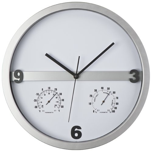 Wanduhr mit Hygro - und Thermometer, halbes Display bedruckbar