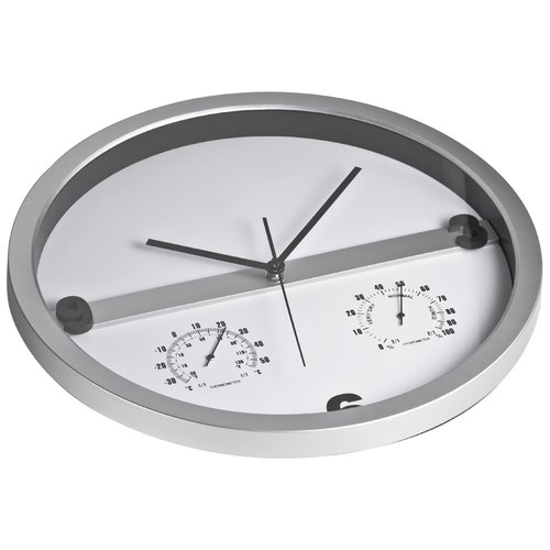 Wanduhr mit Hygro - und Thermometer, halbes Display bedruckbar