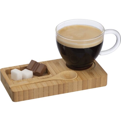 Servierbrett mit Bambuslöffel und Glastasse, 150ml