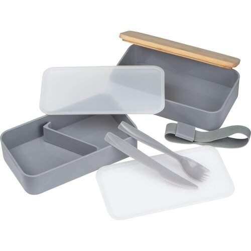 2 stöckige Lunchbox aus Kunststoff und Bambus