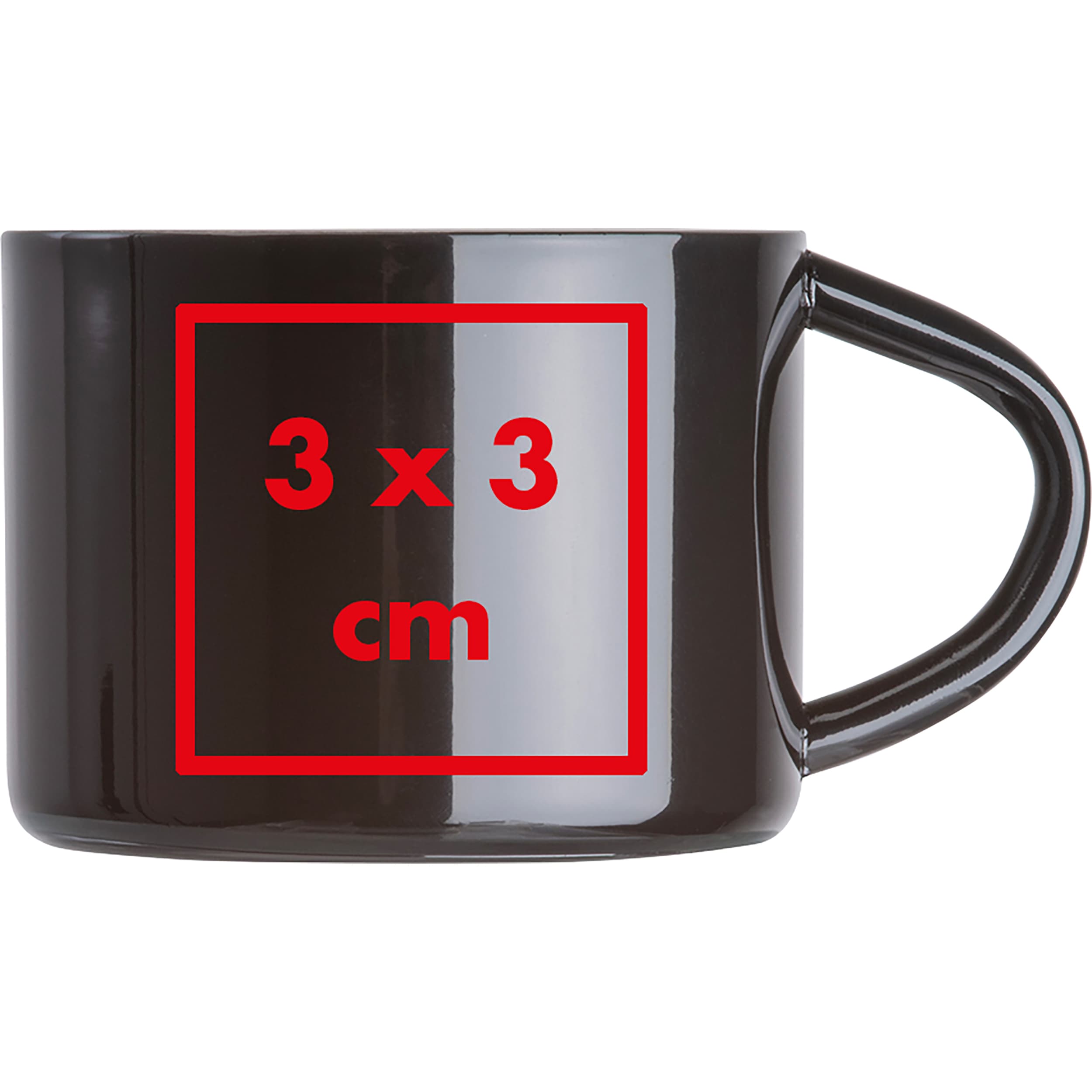 Espressotasse aus Edelstahl 60ml MADDALENA – Druckbeispiel Lasergravur, 1-farbig, 3 x 3 cm - Links vom Henkel