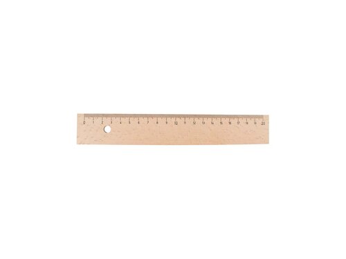 Holzlineal aus Buchenholz mit Metalleinlage und Bohrung