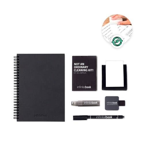 STARTER KIT INFINITEBOOK A5 PLANNER TEXTURE. Set bestehend aus einem Infinitebook mit Hardcover, einem Reinigungsset, einem Marker und einem Halter für Kugelschreiber