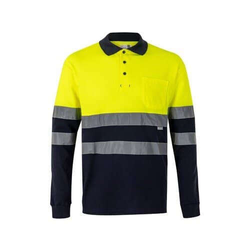 VL PLUTO LARGE. Zweifarbiges Piqué-Poloshirt (150g/m²) mit langen Ärmeln, aus Baumwolle (55%) und Polyester (45%)