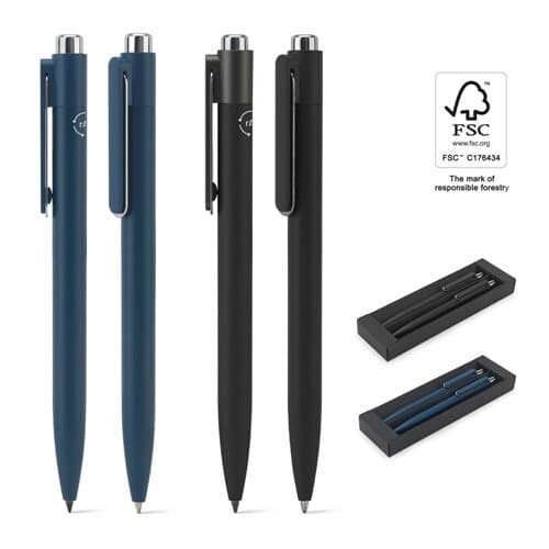 KYLIE SET. Set bestehend aus einem Kugelschreiber und einem Stift ohne Tinte, beide aus Aluminium (94% recycelt)