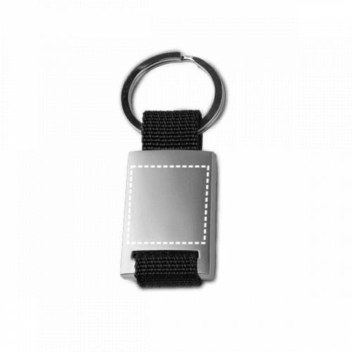 GRIPITCH. Schlüsselanhänger aus Metall und Gurtband – Druckbeispiel UV DTF Etikett, 2 x 2 cm - Rückseite