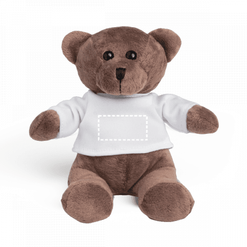GRIZZLY. Plüschtier aus Polyester in Bärenform, mit T-Shirt – Druckbeispiel Transferdruck, 1-farbig, 5 x 2.5 cm - Vorderseite