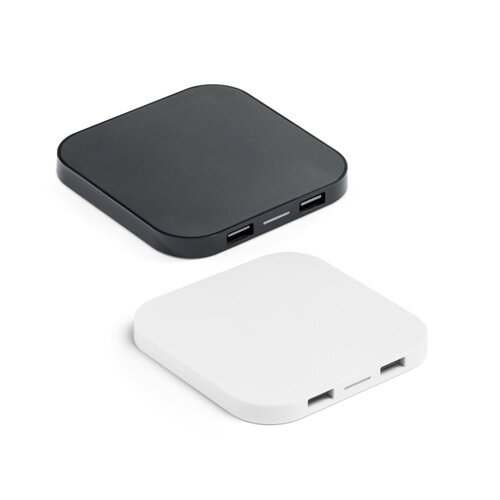CAROLINE. Superschnelles 15W wireless Ladegerät mit HUB 2 USB-A Anschlüssen aus Recyceltes ABS (100% rABS)