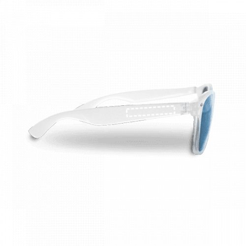 MEKONG. Sonnenbrille aus Polycarbonat mit verspiegelten Brillengläsern – Druckbeispiel UV DTF Etikett, 4.5 x 0.7 cm - Rechter Bügel
