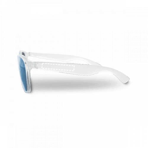 MEKONG. Sonnenbrille aus Polycarbonat mit verspiegelten Brillengläsern – Druckbeispiel Tampondruck, 1-farbig, 45 x 7 mm - Linker Bügel