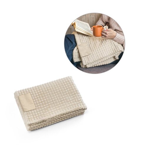 CELINE. Decke aus recyceltem Polyester (100 % rPET) mit einem Aufnäher zur individuellen Veredelung