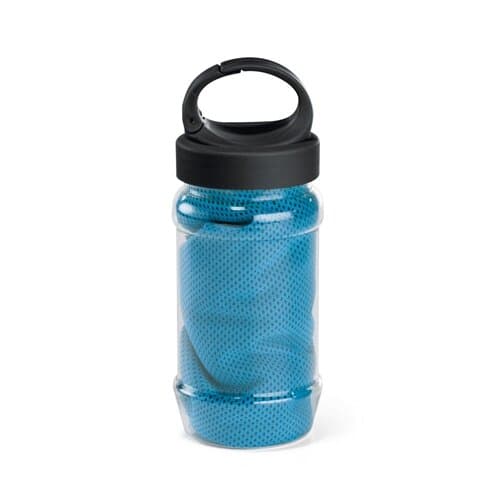 ARTX PLUS. Sporthandtuch aus Polyamid und Polyester mit Flasche (440 mL) aus PP und PET und einem integrierten Karabinerhaken am Deckel
