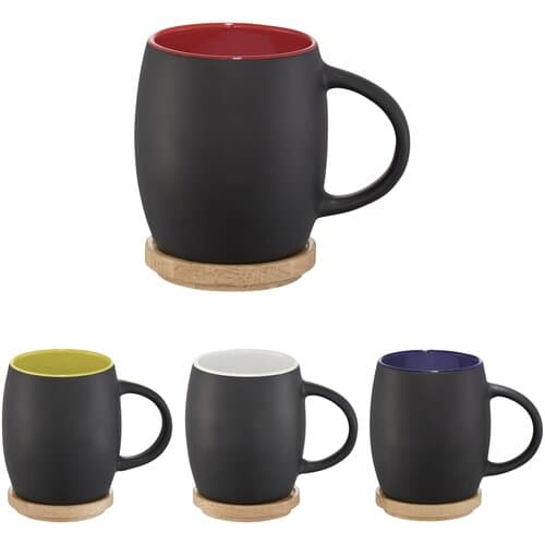 Hearth 400 ml Keramiktasse mit Holz Untersetzer