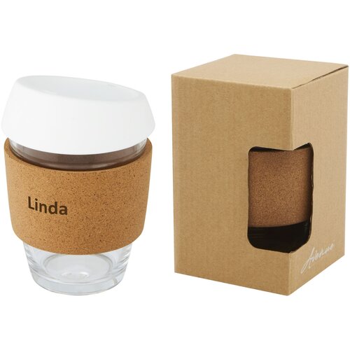Lidan 360 ml Becher aus Borosilikatglas mit Korkgriff und Silikondeckel