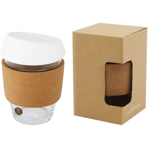 Lidan 360 ml Becher aus Borosilikatglas mit Korkgriff und Silikondeckel