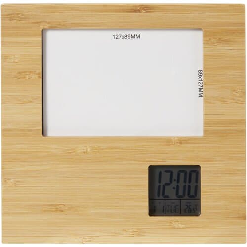 Sasa Bambus Fotorahmen Tischuhr mit Thermometer