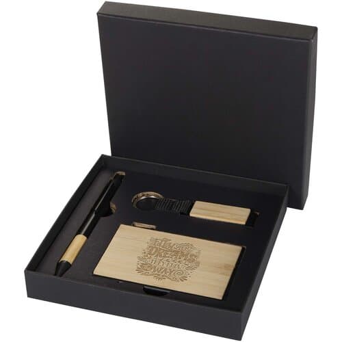 Minka Set mit Kugelschreiber aus RCS Recycling-Aluminium, Schlüsselanhänger und RFID-Kartenhalter