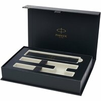 Parker IM achromatisches Kugelschreiber und Tintenroller Set mit Präsentbox schwarzeblaue Mine