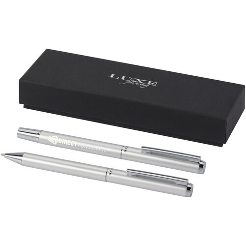 Lucetto Set mit Kugelschreiber und Tintenroller aus recyceltem Aluminium (schwarze Mine)
