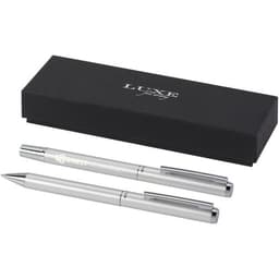 Lucetto Set mit Kugelschreiber und Tintenroller aus recyceltem Aluminium (schwarze Mine) – Bild 2